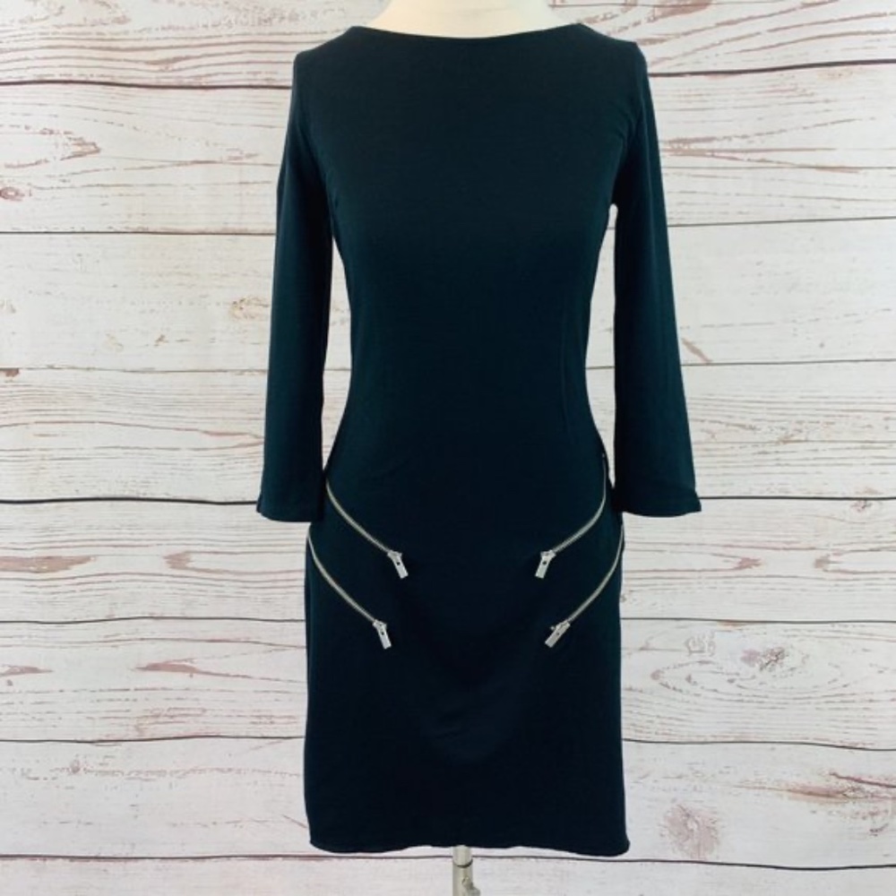 Express Goth Sexy Black Sheath Dress with Punk Silver Zipper Accents, Small - Picture 3 of 12